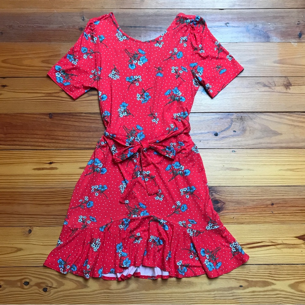 ASOS Red Floral Shortsleeved Flare Dress, NWT, M/8